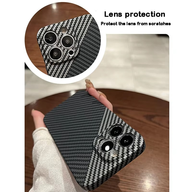 Ultra-Slim iPhone Case Carbon Fiber Matte Finish — 0.3mm Thin Protective Cover, Full Camera Protection, Anti-Fingerprint, Lightweight Non-Slip Design