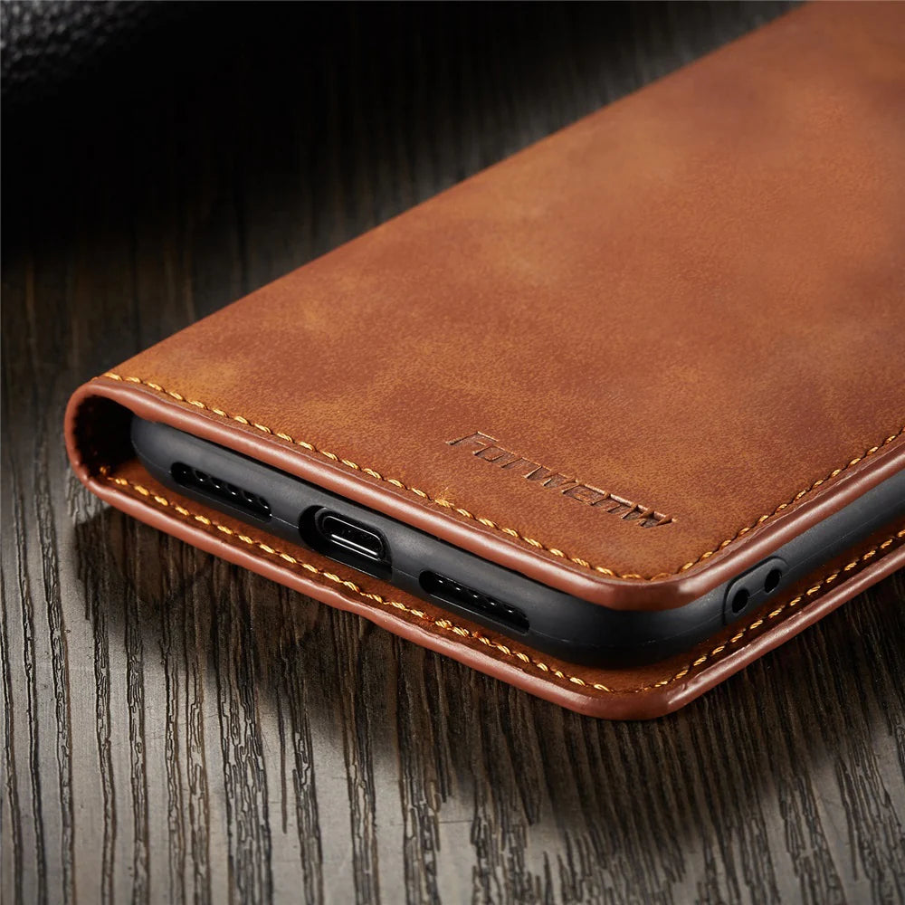 Ultra-Slim iPhone Case — Leather Flip Wallet Cover with Magnetic Suede Finish, Card Slots, Cash Pocket, Stand Function and Lightweight Full-Body Protection