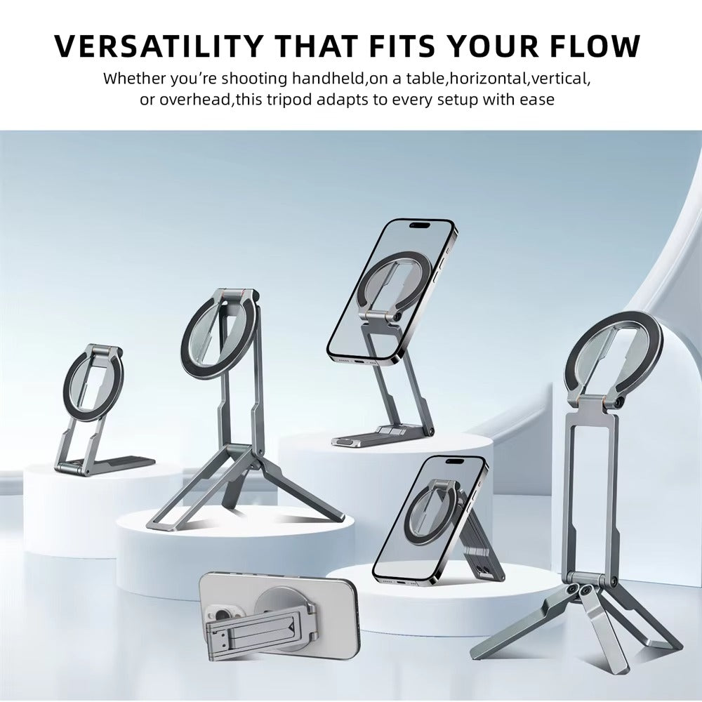 Ultra-Slim iPhone MagSafe Magnetic Phone Tripod Stand, Pocket Mini Holder with Strong N52 Magnet Grip & 360° Adjustable Mount