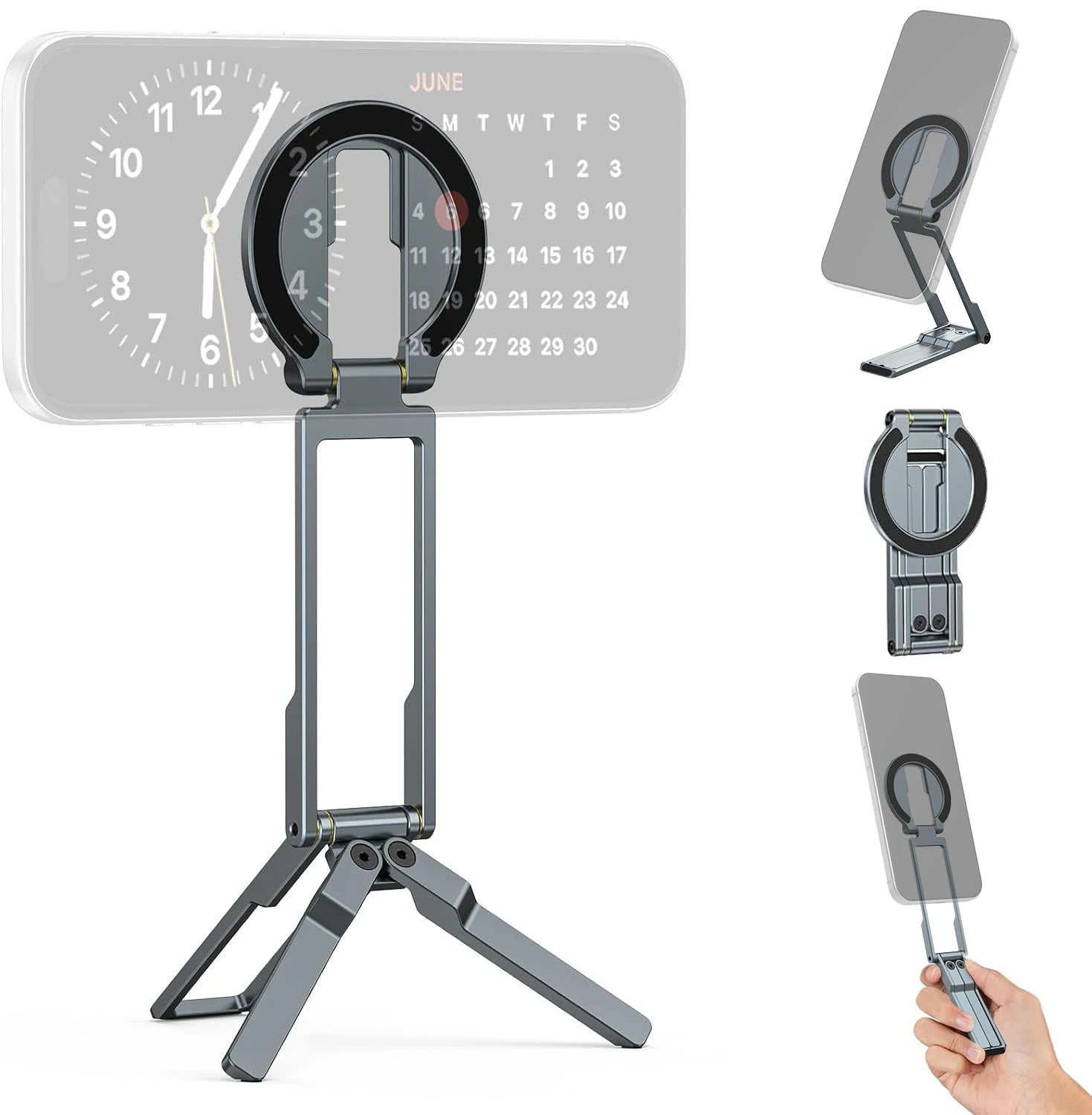 Ultra-Slim iPhone MagSafe Magnetic Phone Tripod Stand, Pocket Mini Holder with Strong N52 Magnet Grip & 360° Adjustable Mount