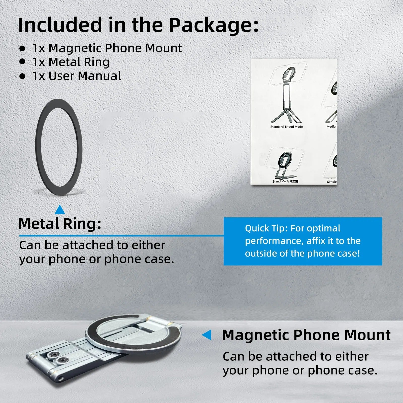 Ultra-Slim iPhone MagSafe Magnetic Phone Tripod Stand, Pocket Mini Holder with Strong N52 Magnet Grip & 360° Adjustable Mount