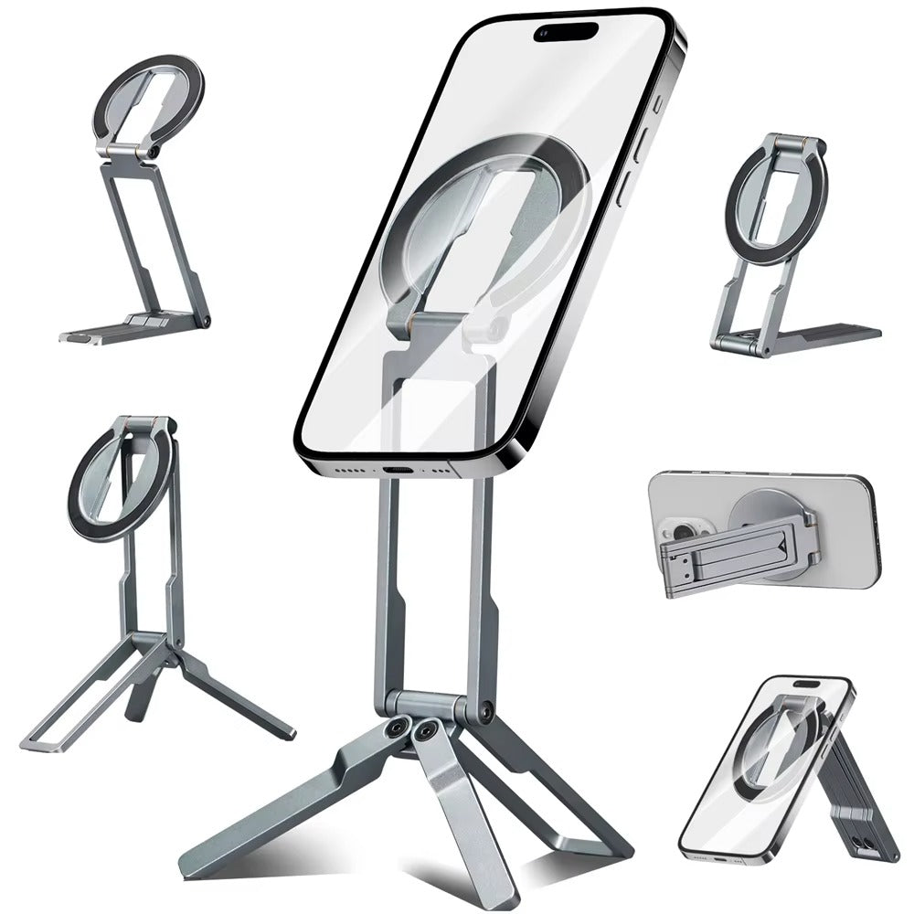 Ultra-Slim iPhone MagSafe Magnetic Phone Tripod Stand, Pocket Mini Holder with Strong N52 Magnet Grip & 360° Adjustable Mount