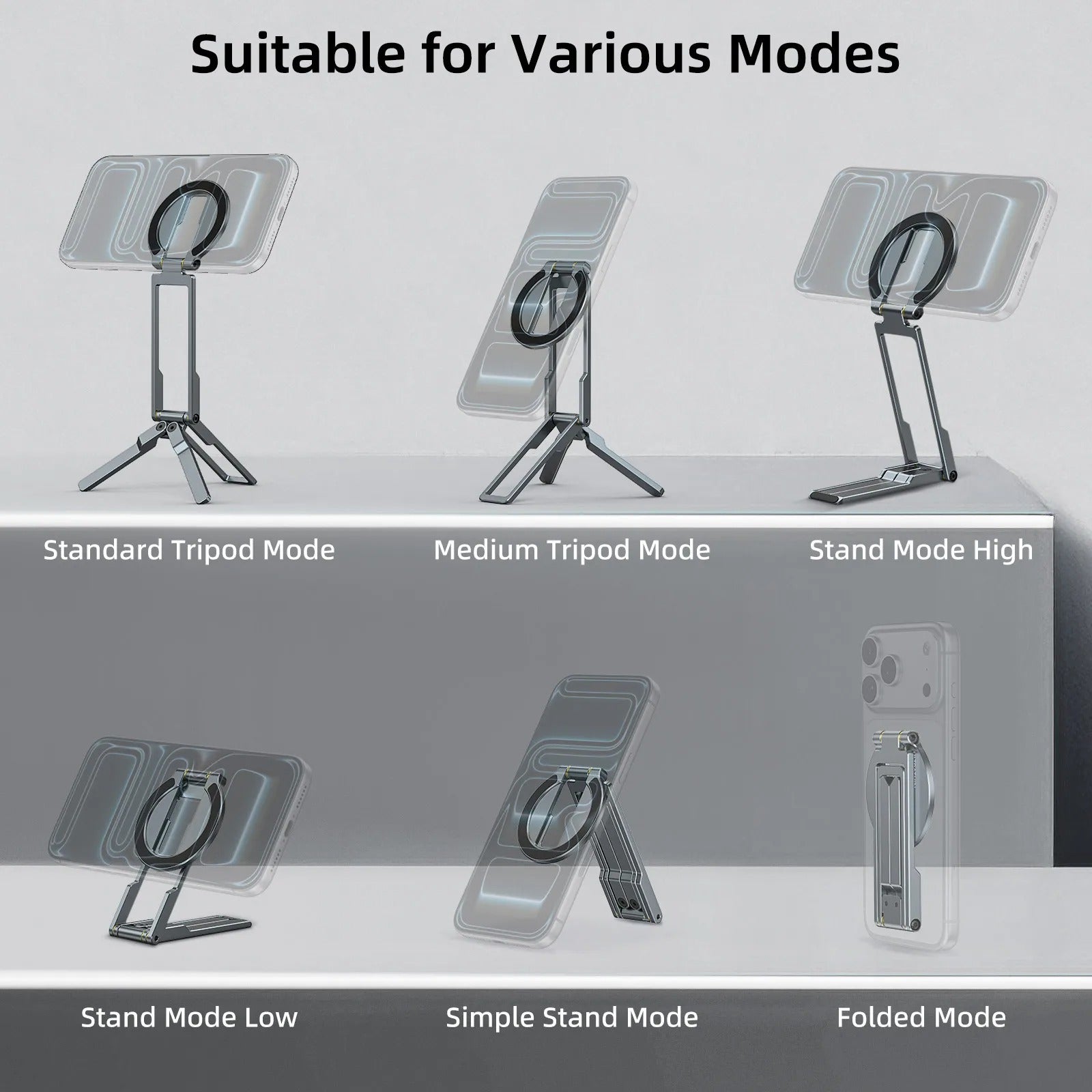 Ultra-Slim iPhone MagSafe Magnetic Phone Tripod Stand, Pocket Mini Holder with Strong N52 Magnet Grip & 360° Adjustable Mount