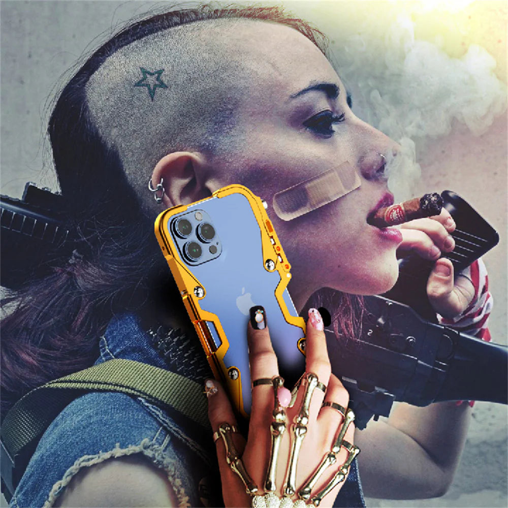 Rugged iPhone Case Aluminum Alloy Bumper Frame — Lightweight Metal Armor Cover, Shockproof Protective Shell with Smooth Edges and Included Lanyard