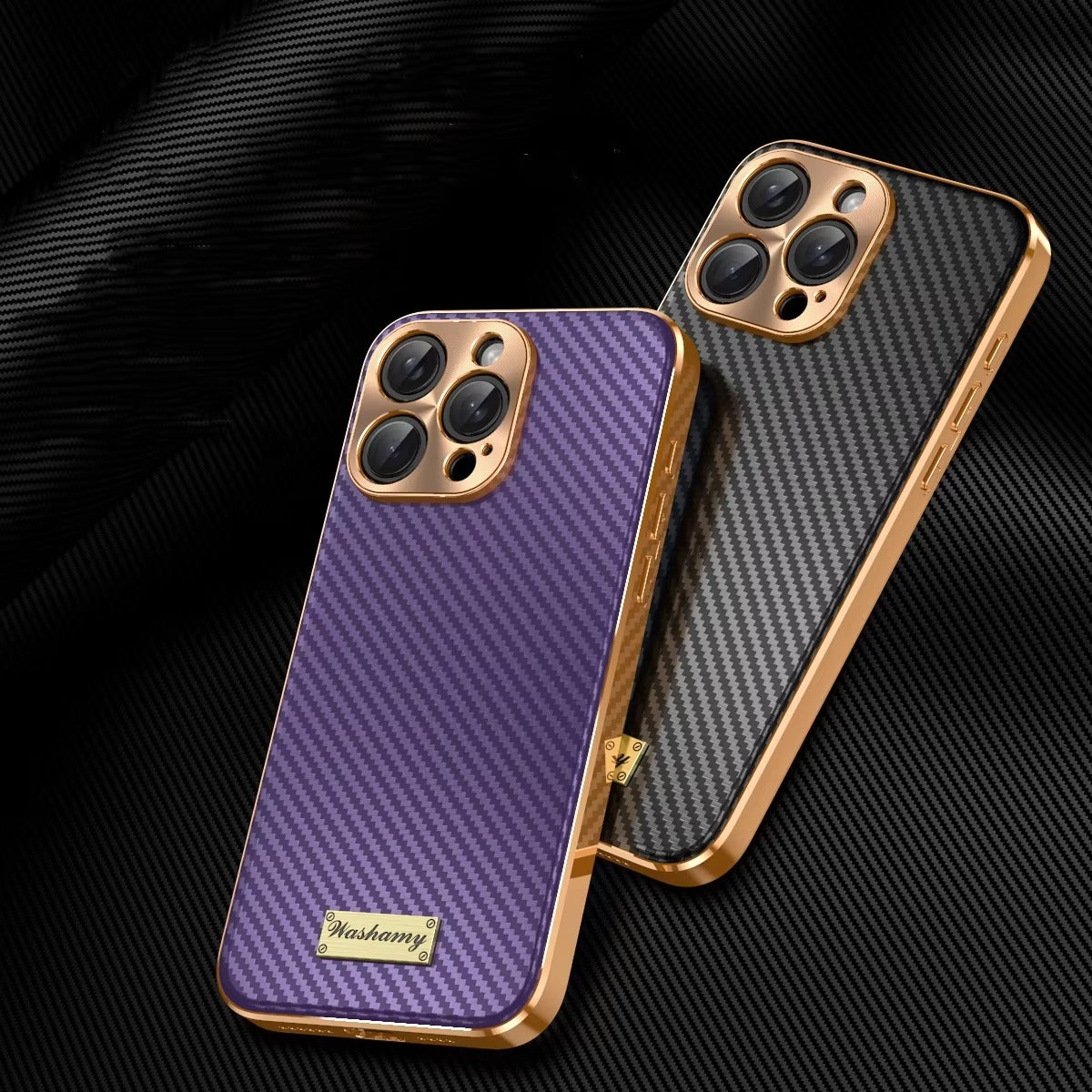 Luxury iPhone Case 3D Carbon Fiber Leather Cover — Plated Finish, Alloy Metal Lens Protection, Shockproof Non-Slip Design, Dustproof and Anti-Fingerprint