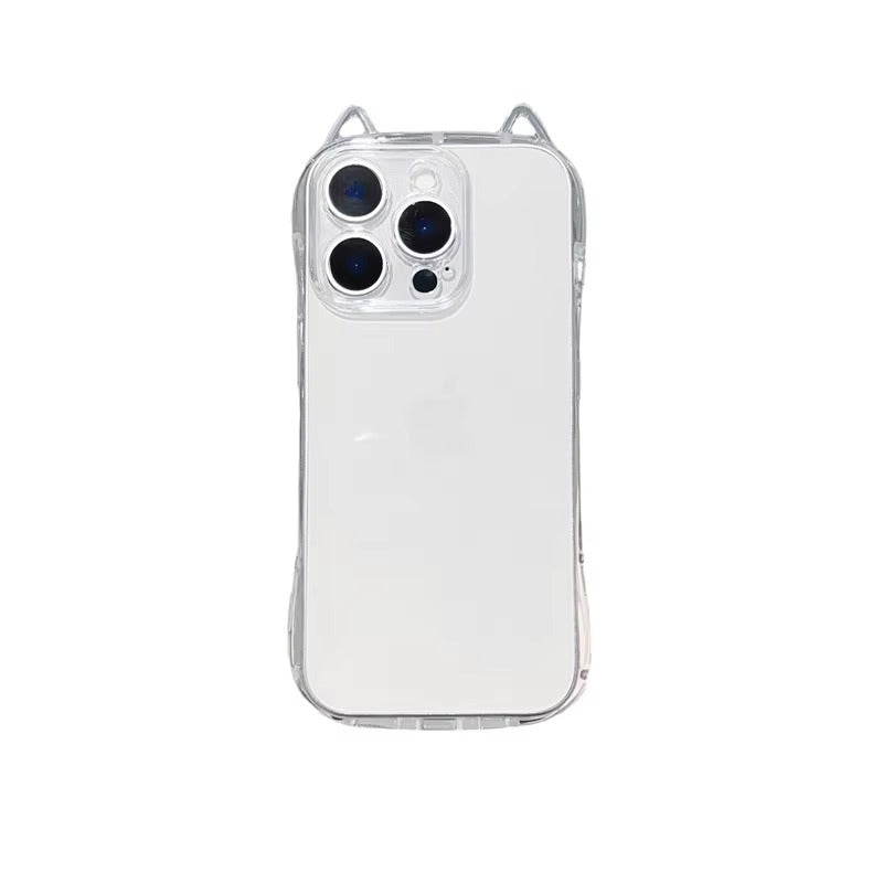 Cute iPhone Case 3D Cat Ears Clear TPU Cover — Soft Transparent Shockproof Shell, Anti-Fingerprint Scratch-Resistant Non-Slip Protective Design