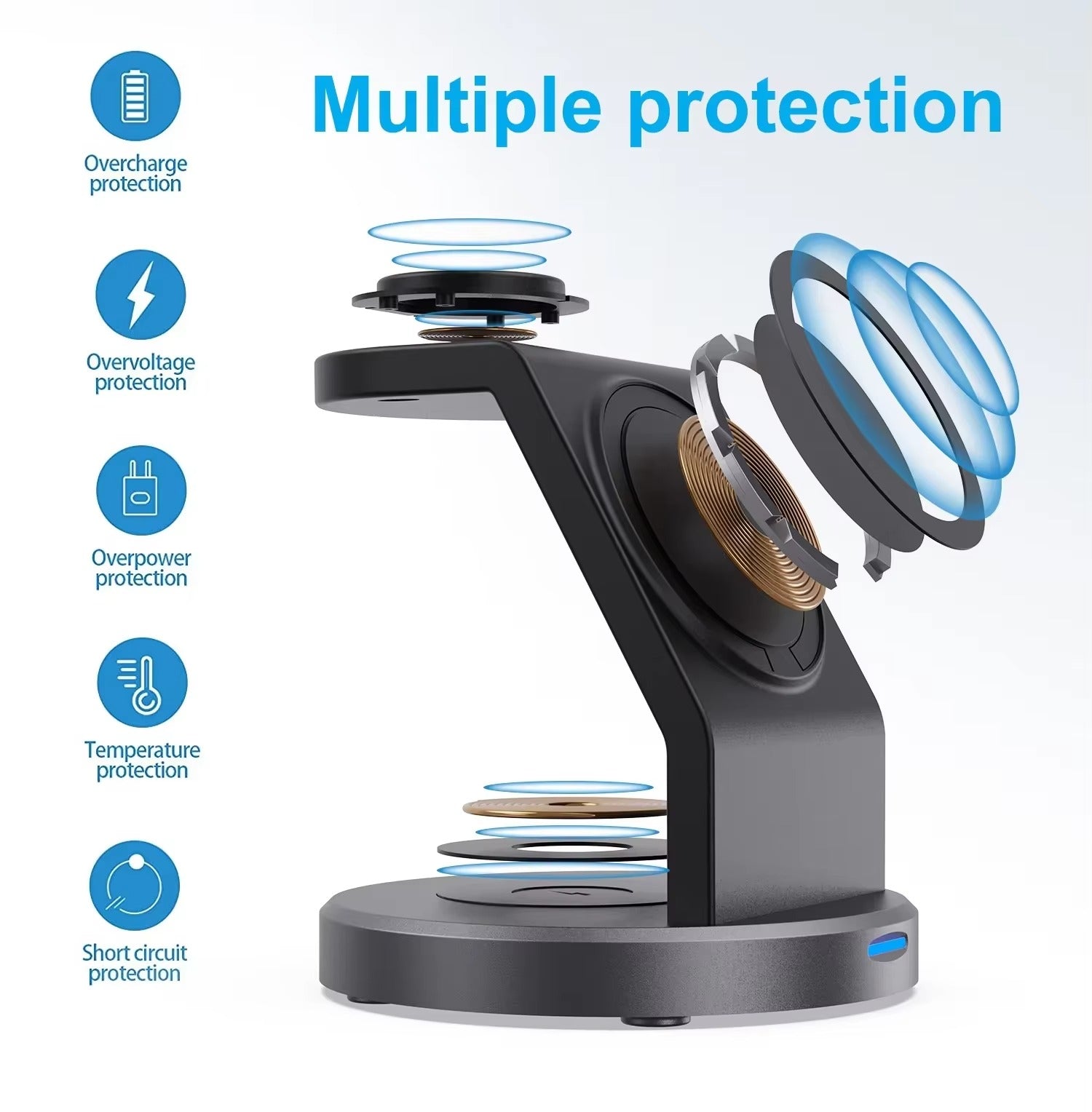 Elite iPhone 3-in-1 Wireless Charging Station, Magnetic 15W Fast-Charge Stand for Phone, Watch & Earbuds with Compact Desktop Design