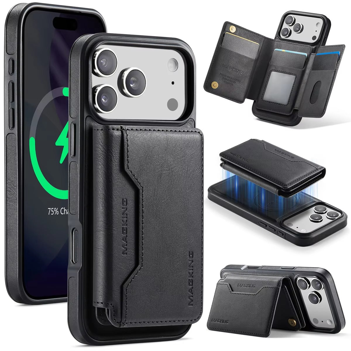 Elite iPhone Detachable Magnetic Leather Wallet Case, MagSafe-Compatible Card Holder with Shock Protection & Scratch Resistance