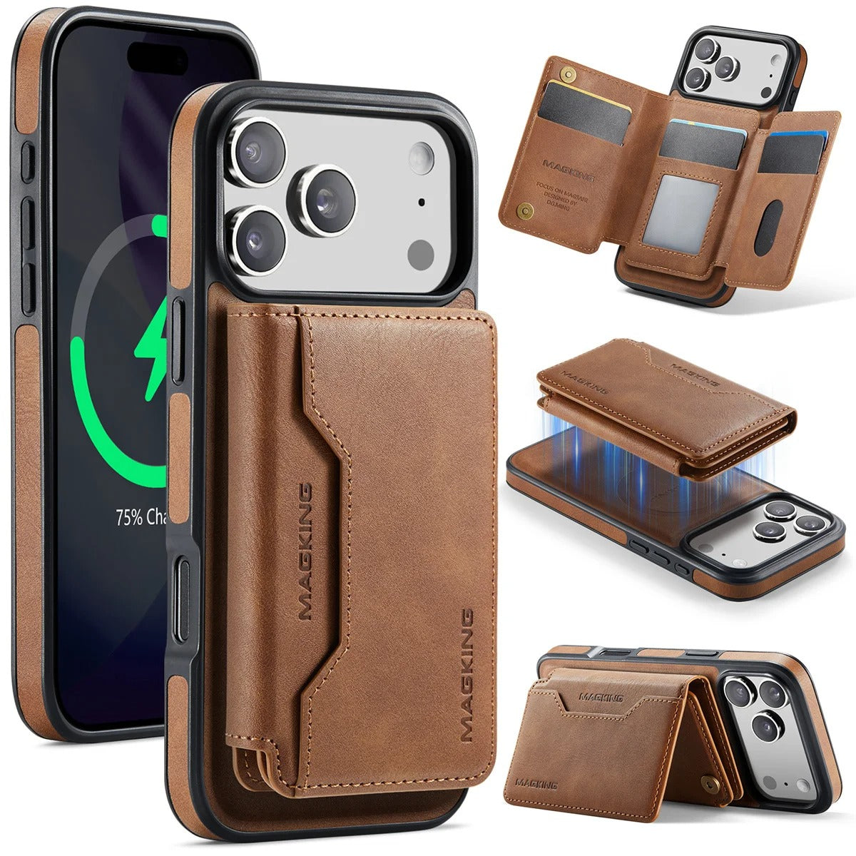 Elite iPhone Detachable Magnetic Leather Wallet Case, MagSafe-Compatible Card Holder with Shock Protection & Scratch Resistance