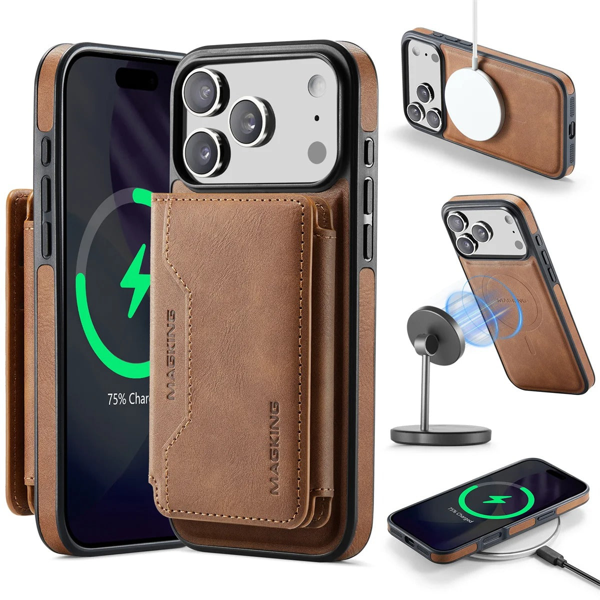 Elite iPhone Detachable Magnetic Leather Wallet Case, MagSafe-Compatible Card Holder with Shock Protection & Scratch Resistance