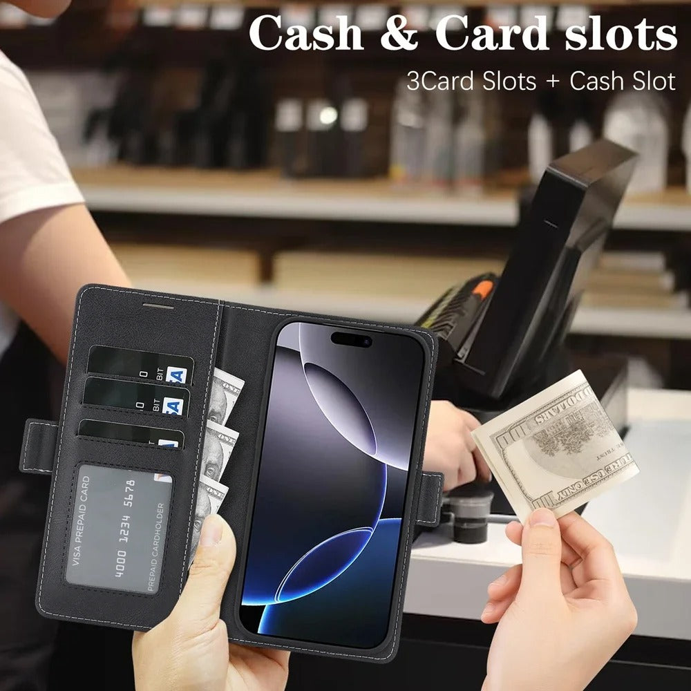 Elite iPhone Magnetic Leather Wallet Case, MagSafe-Compatible Flip Card Holder with Dual-Layer Shock Protection & Matte Finish