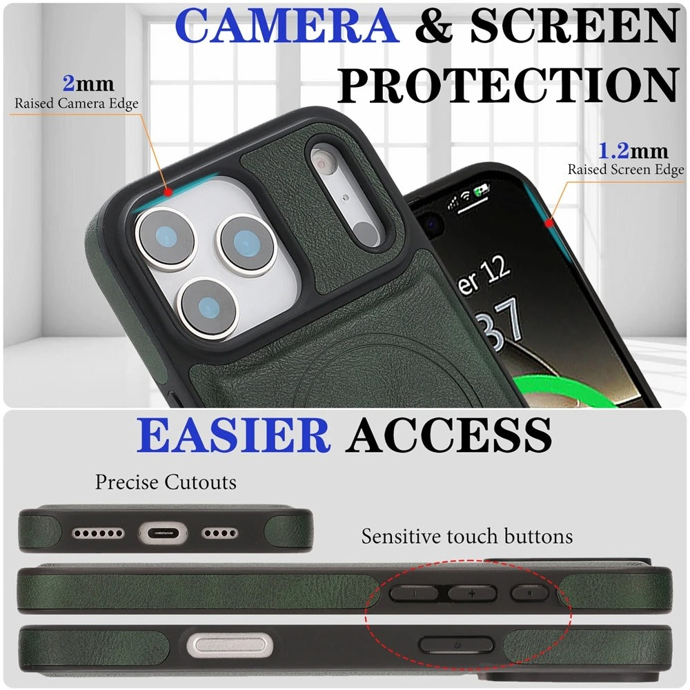 Elite iPhone Magnetic Leather Wallet Case, MagSafe-Compatible Flip Card Holder with Dual-Layer Shock Protection & Matte Finish