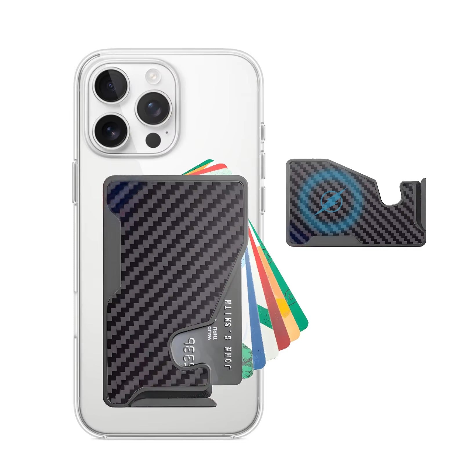 Elite iPhone Magnetic Wallet Card Holder, Carbon Fiber & Aluminum Slim Case with Automatic Pop-Up Card Access, MagSafe-Compatible Anti-Fingerprint Design