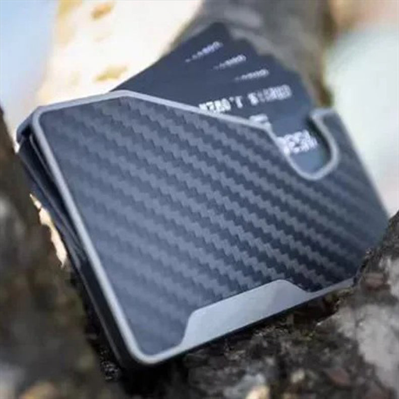 Elite iPhone Magnetic Wallet Card Holder, Carbon Fiber & Aluminum Slim Case with Automatic Pop-Up Card Access, MagSafe-Compatible Anti-Fingerprint Design