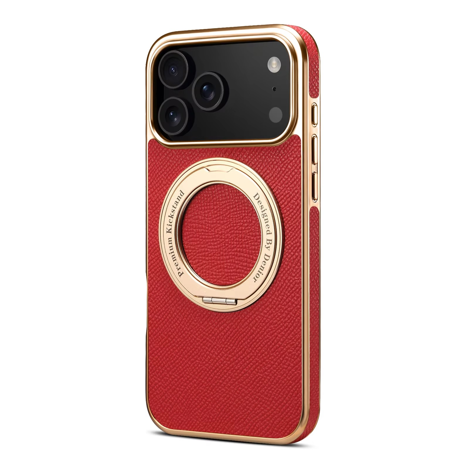 High-End Magnetic iPhone Case — Genuine Cowhide Leather Full Coverage with Invisible Ring Bracket, Shockproof Anti-Fingerprint Slim Design