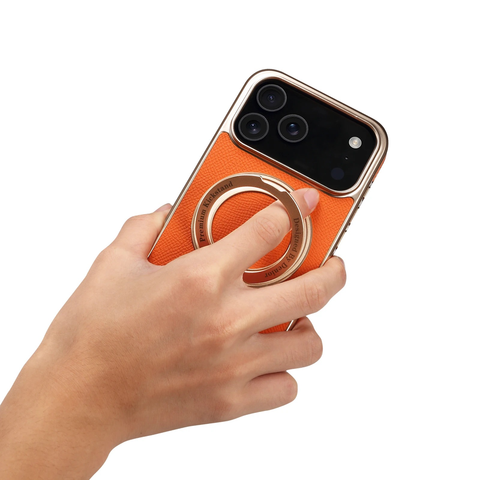 High-End Magnetic iPhone Case — Genuine Cowhide Leather Full Coverage with Invisible Ring Bracket, Shockproof Anti-Fingerprint Slim Design