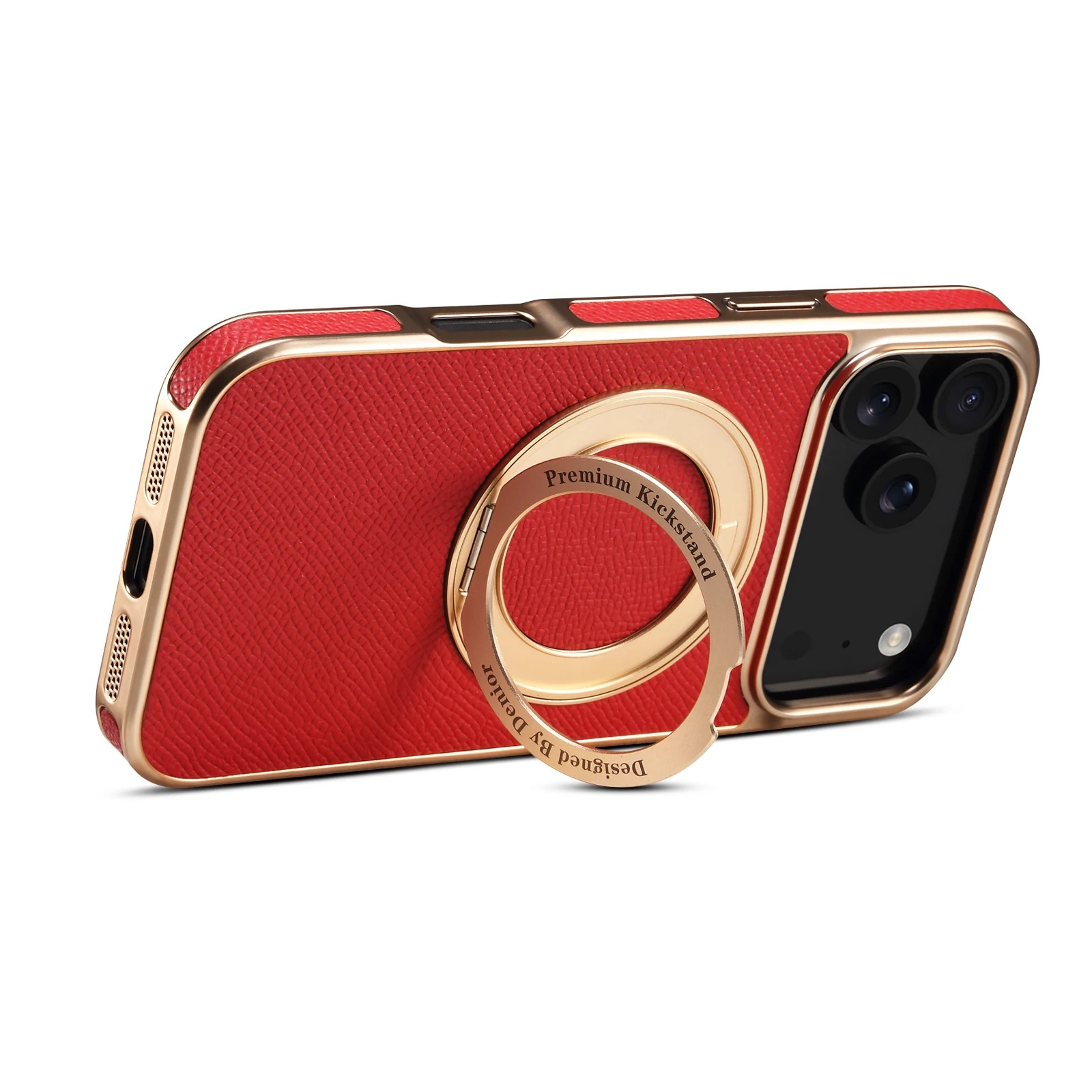 High-End Magnetic iPhone Case — Genuine Cowhide Leather Full Coverage with Invisible Ring Bracket, Shockproof Anti-Fingerprint Slim Design
