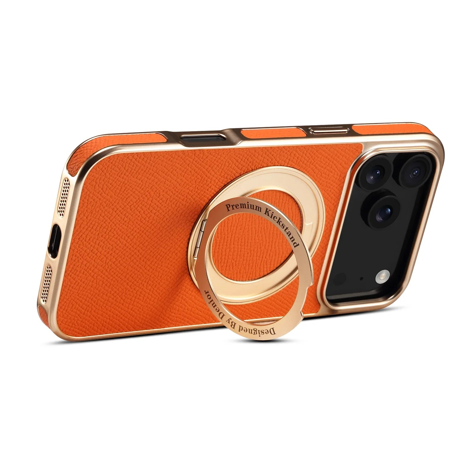 High-End Magnetic iPhone Case — Genuine Cowhide Leather Full Coverage with Invisible Ring Bracket, Shockproof Anti-Fingerprint Slim Design