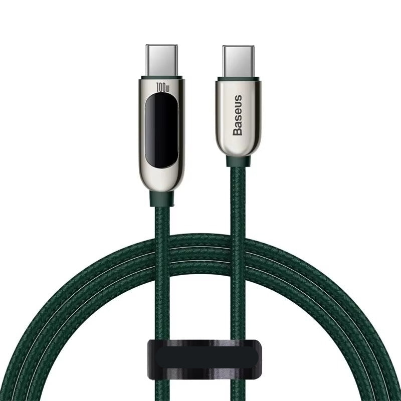 High-Quality 100W USB-C to USB-C Charging Cable with LED Power Display, 5A Fast Charge Support, Zinc Alloy Connectors & Nylon Braided Build