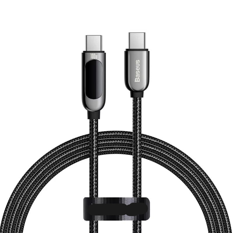 High-Quality 100W USB-C to USB-C Charging Cable with LED Power Display, 5A Fast Charge Support, Zinc Alloy Connectors & Nylon Braided Build