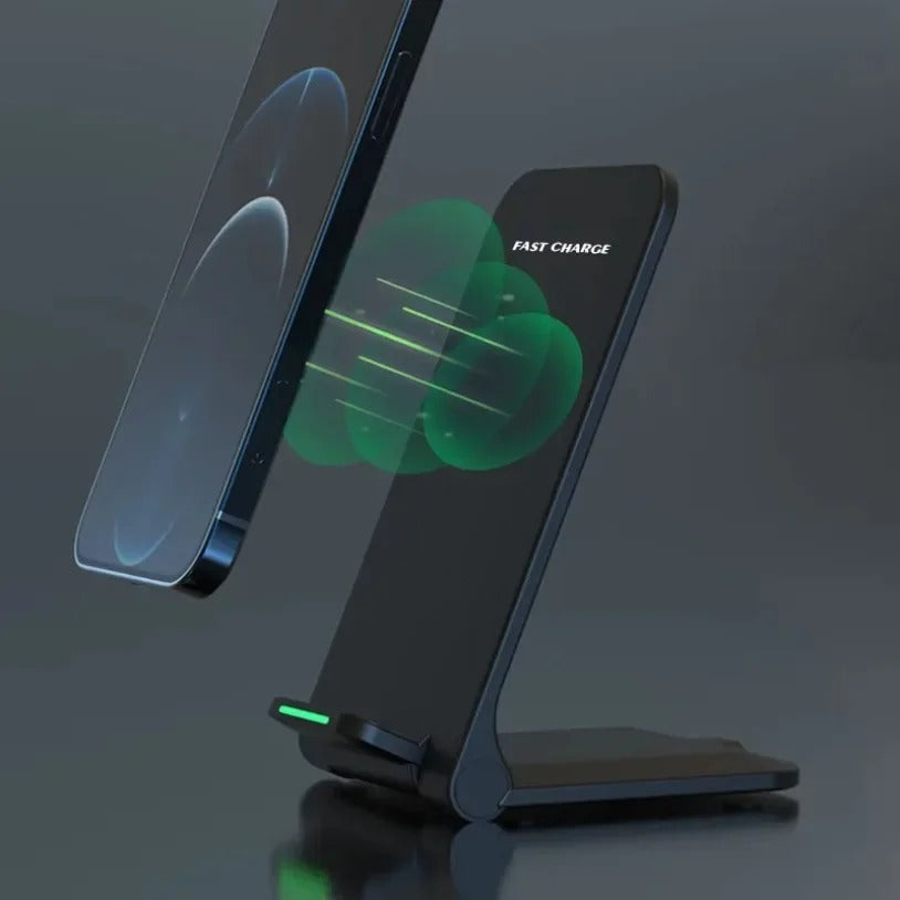 High-Quality 30W Wireless Charger Stand with Rapid Charging, Compact Foldable Design, Vertical & Horizontal Viewing, USB-C Power & Built-In Safety Guard