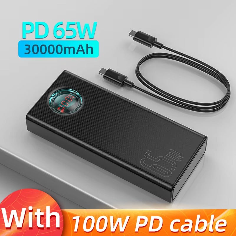High-Quality 65W Fast Charging Power Bank 30000mAh with Built-In Cables, PD Two-Way Quick Charge External Battery Pack