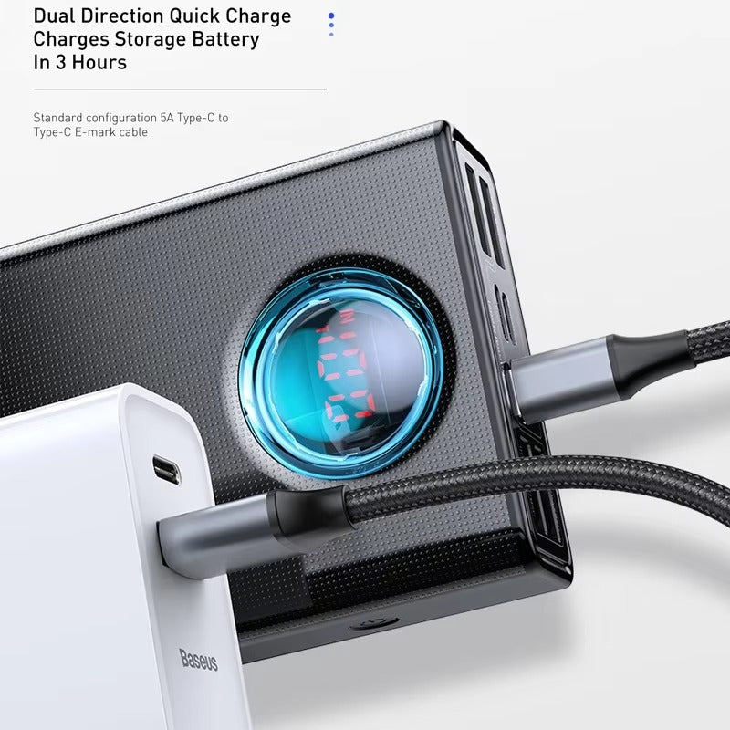 High-Quality 65W Fast Charging Power Bank 30000mAh with Built-In Cables, PD Two-Way Quick Charge External Battery Pack