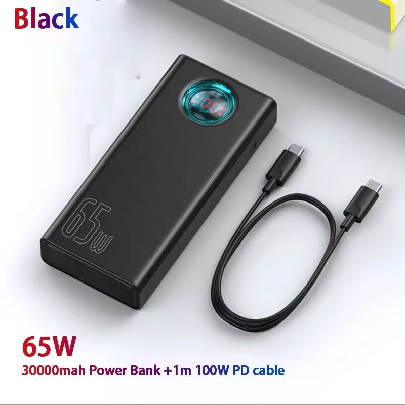 High-Quality 65W Fast Charging Power Bank 30000mAh with Built-In Cables, PD Two-Way Quick Charge External Battery Pack