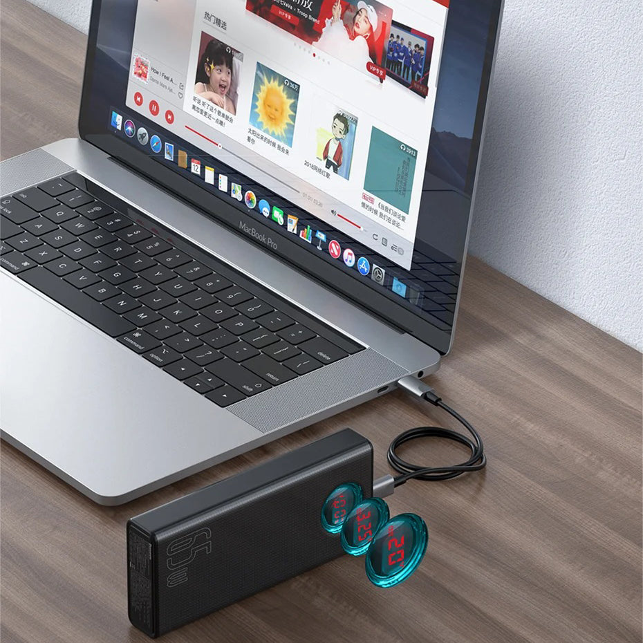 High-Quality 65W Fast Charging Power Bank 30000mAh with Built-In Cables, PD Two-Way Quick Charge External Battery Pack