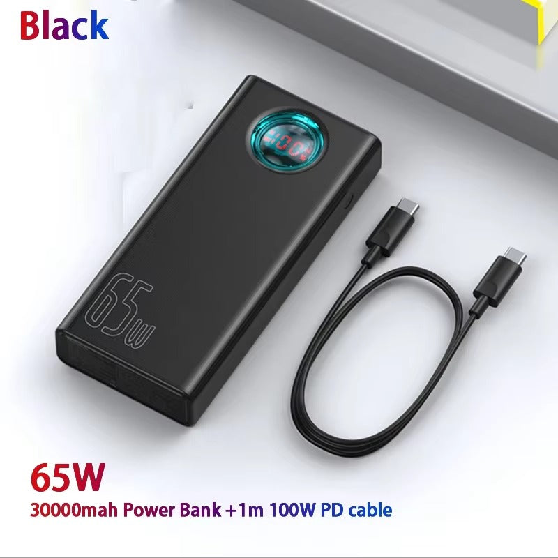 High-Quality 65W Fast Charging Power Bank 30000mAh with Built-In Cables, PD Two-Way Quick Charge External Battery Pack