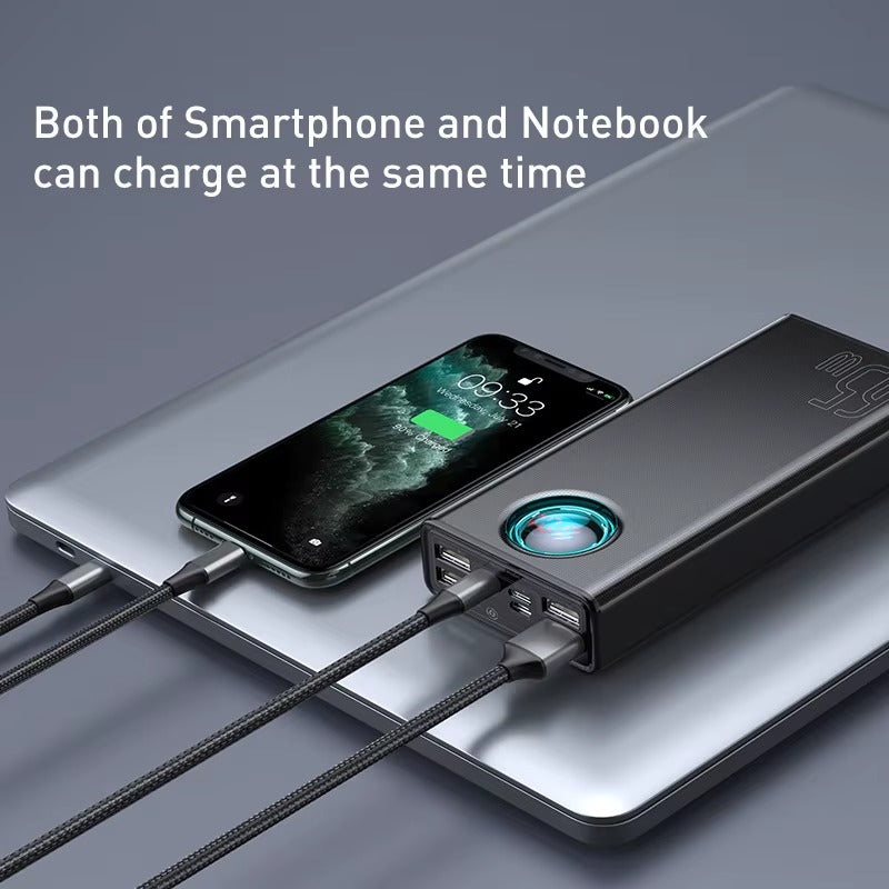 High-Quality 65W Fast Charging Power Bank 30000mAh with Built-In Cables, PD Two-Way Quick Charge External Battery Pack