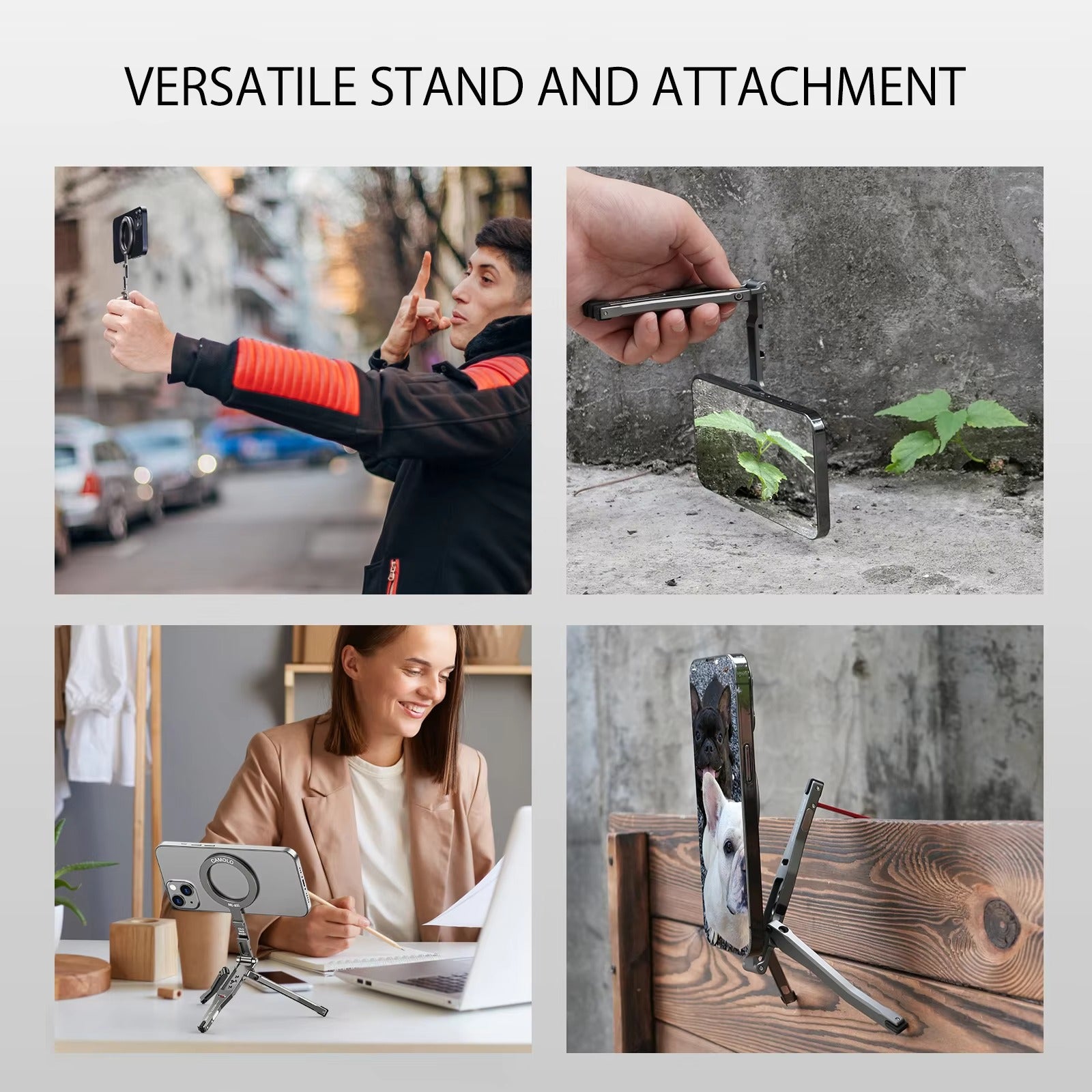 High-Quality MagSafe Pocket Phone Tripod, Foldable Magnetic Stand with Ring Grip, Cold Shoe Mount & 1/4″ Screw Adapter