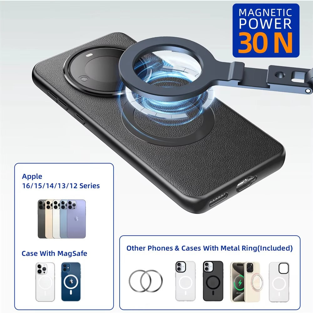 High-Quality MagSafe Pocket Phone Tripod, Foldable Magnetic Stand with Ring Grip, Cold Shoe Mount & 1/4″ Screw Adapter