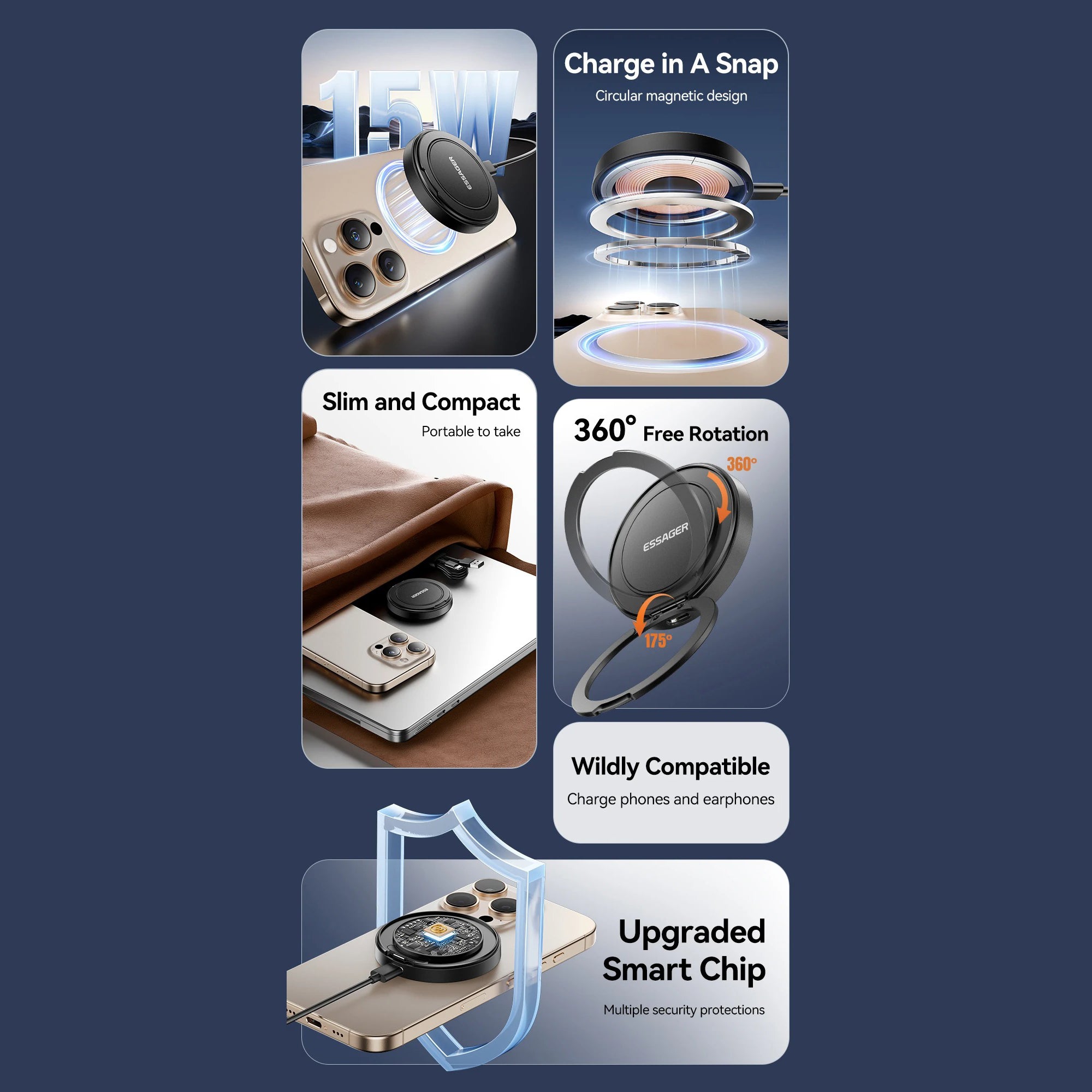 High-Quality Magnetic Wireless Charger Dock with 15W Fast Charging, Stable Stand Design & USB-C Power Input