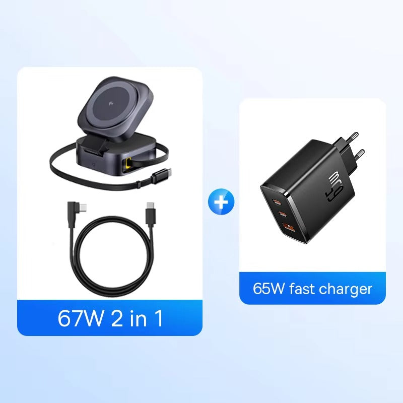 High-Quality Qi2 Magnetic Wireless Charging Station with 67W USB-C Power Delivery, Dual Device Fast Charging Dock