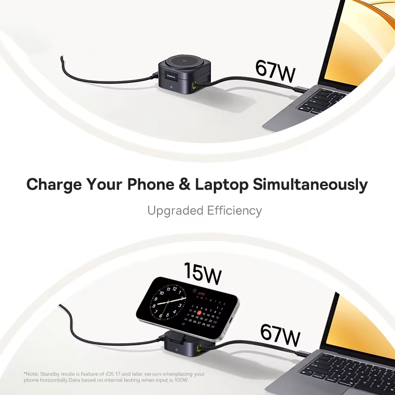 High-Quality Qi2 Magnetic Wireless Charging Station with 67W USB-C Power Delivery, Dual Device Fast Charging Dock