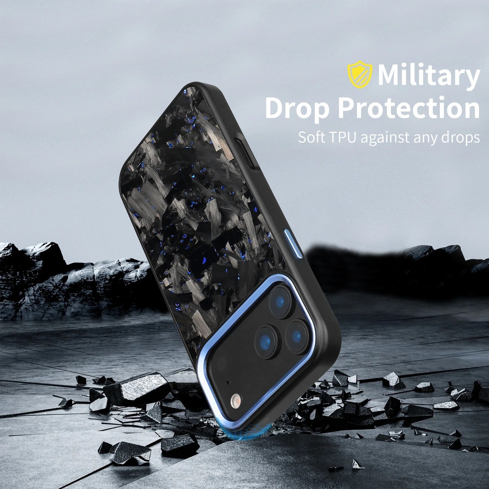 Impact-Ready iPhone Forged Carbon Fiber Case, MagSafe-Compatible Full Coverage Phone Cover with Metal Camera Lens & Button Protection