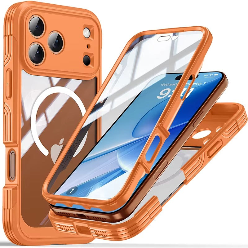 Luxury 360° Transparent Magnetic iPhone Case — Full Coverage Double-Sided Shockproof TPU Cover, MagSafe Compatible, Wireless Charging Safe