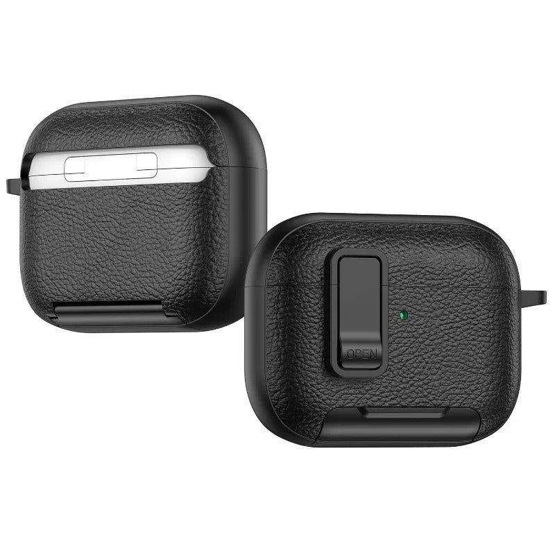 Luxury AirPods Pro 3 Leather-Texture Protective Case with Secure Lock, Invisible Phone Stand, Shockproof Dustproof Design & Wireless Charging Support