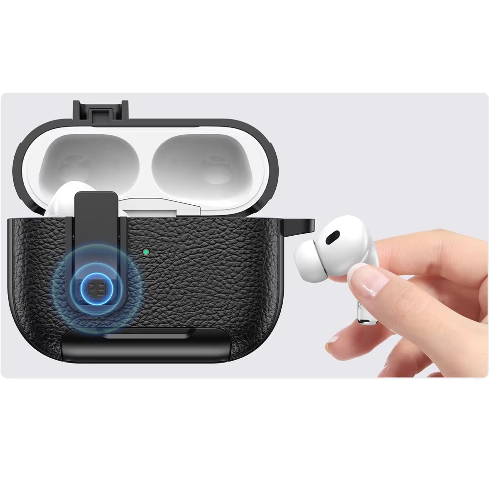 Luxury AirPods Pro 3 Leather-Texture Protective Case with Secure Lock, Invisible Phone Stand, Shockproof Dustproof Design & Wireless Charging Support