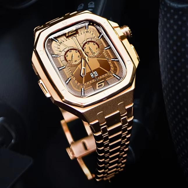 Luxury Apple Watch Stainless Steel Case & Strap Mod Kit, Premium Upgrade Protective Frame & Metal Band Set