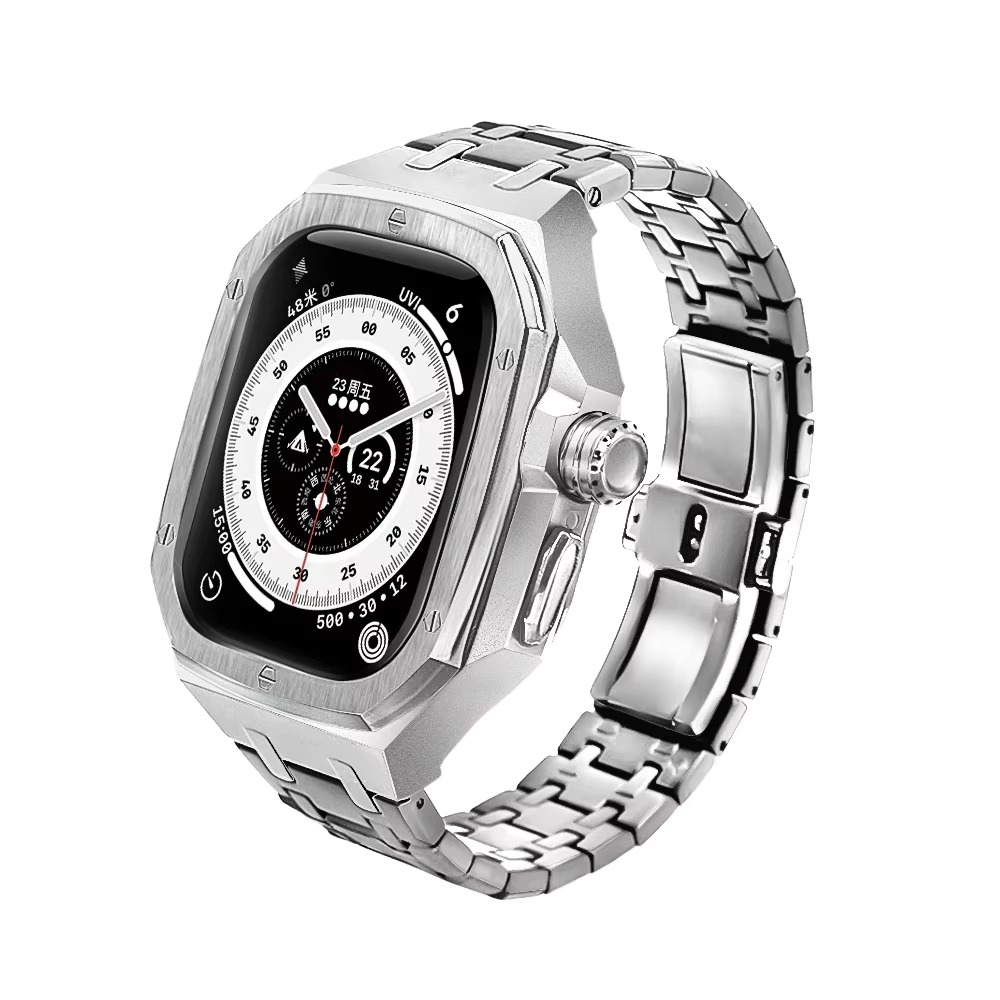 Luxury Apple Watch Stainless Steel Case & Strap Mod Kit, Premium Upgrade Protective Frame & Metal Band Set