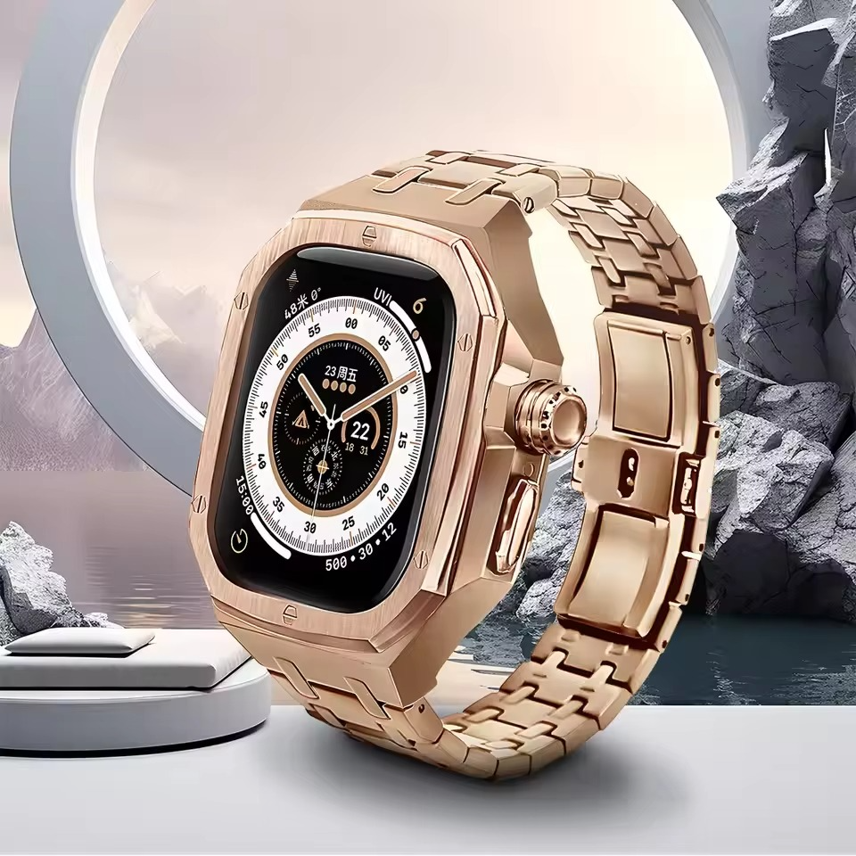 Luxury Apple Watch Stainless Steel Case & Strap Mod Kit, Premium Upgrade Protective Frame & Metal Band Set