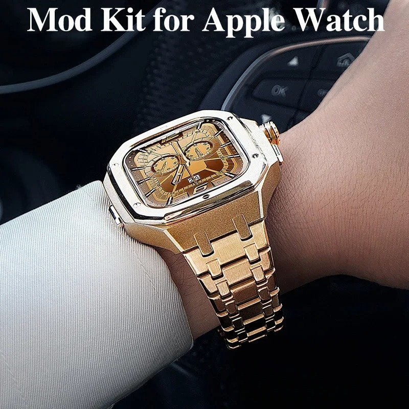 Luxury Apple Watch Stainless Steel Case & Strap Mod Kit, Premium Upgrade Protective Frame & Metal Band Set