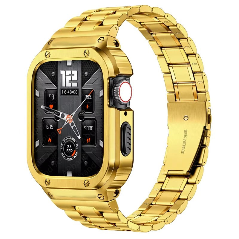 Luxury Apple Watch Stainless Steel Case & Strap with Butterfly Buckle – Full Metal Protective Design
