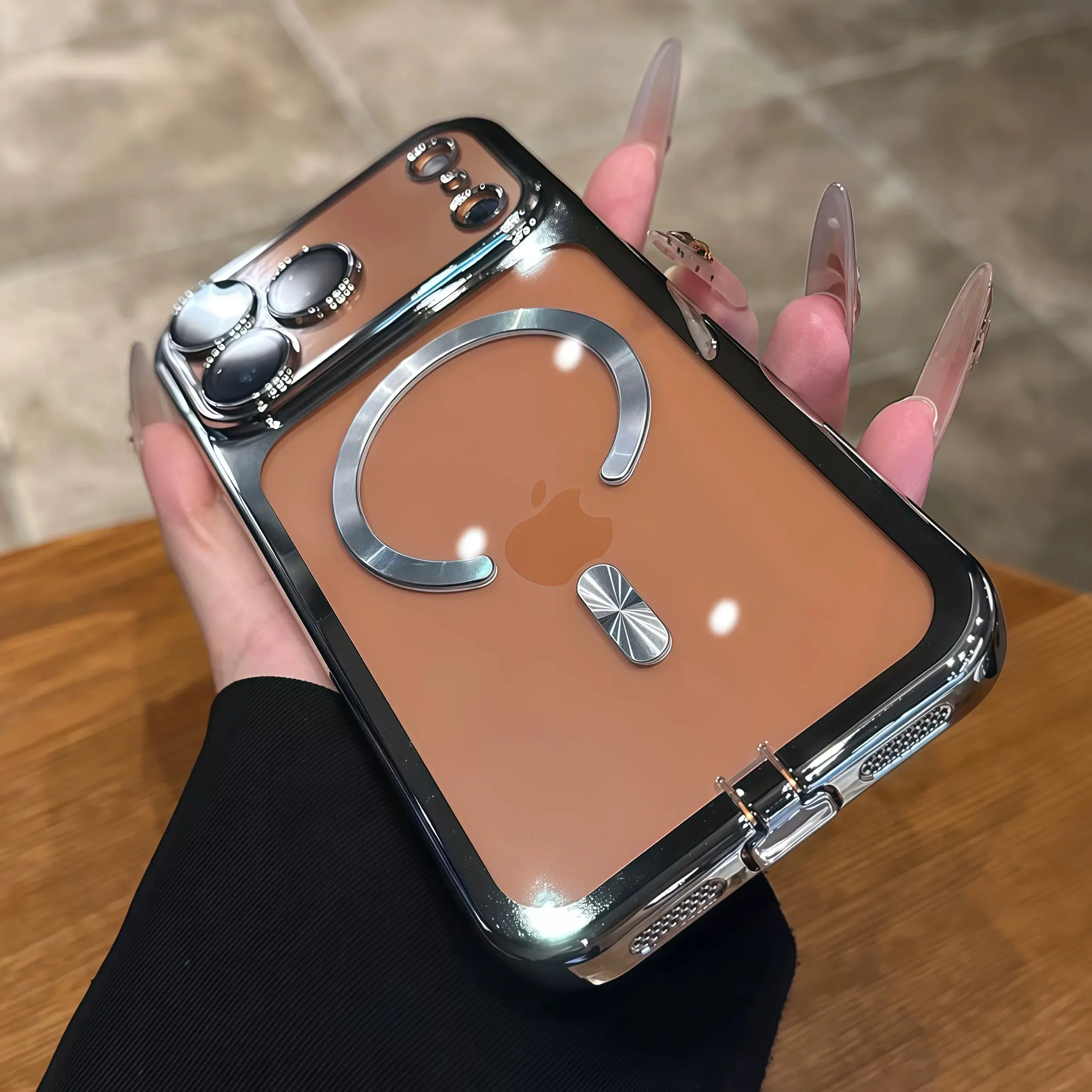 Luxury Clear Plating iPhone Case — MagSafe Wireless Charging Compatible, Shockproof Soft Acrylic Bumper Cover