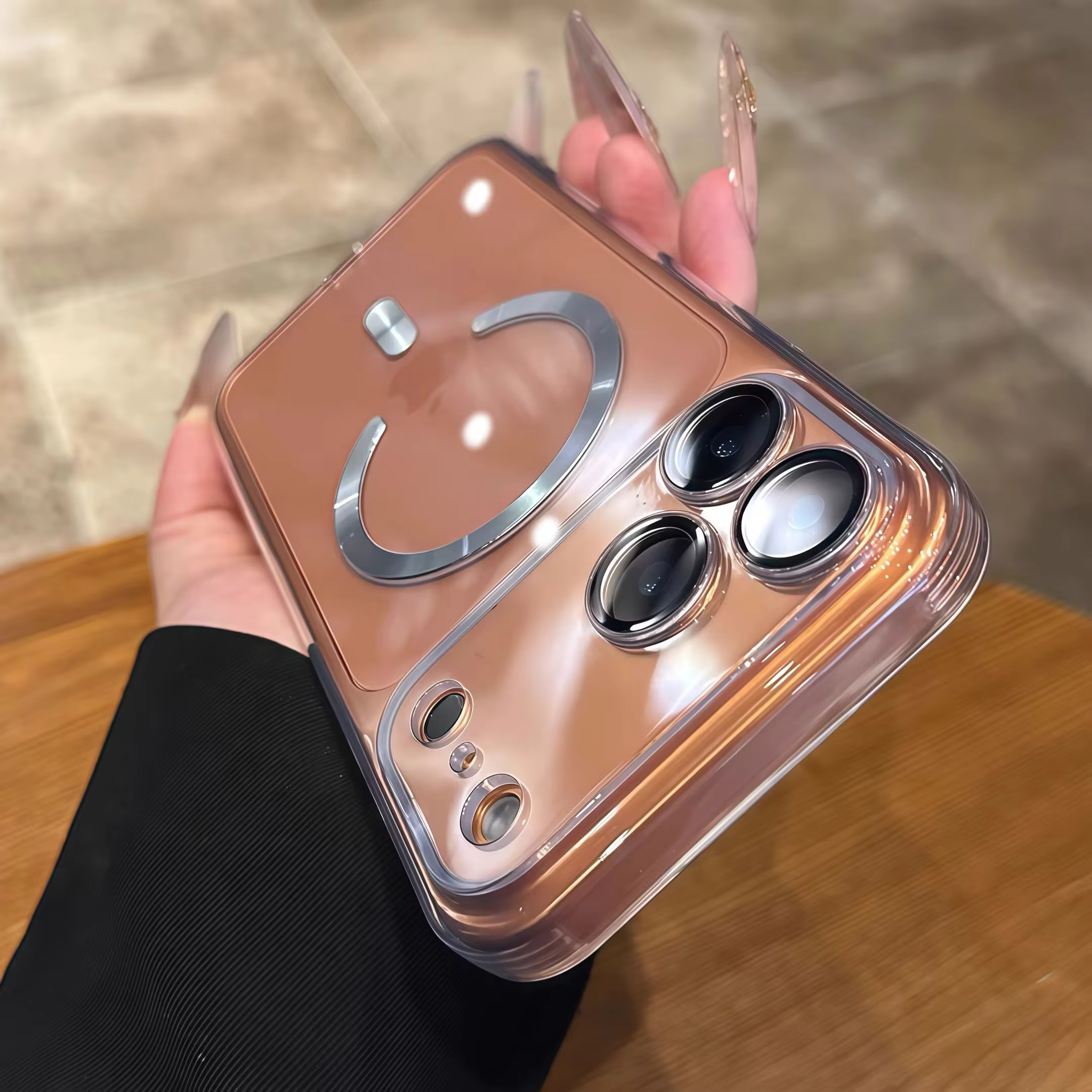 Luxury Clear Plating iPhone Case — MagSafe Wireless Charging Compatible, Shockproof Soft Acrylic Bumper Cover