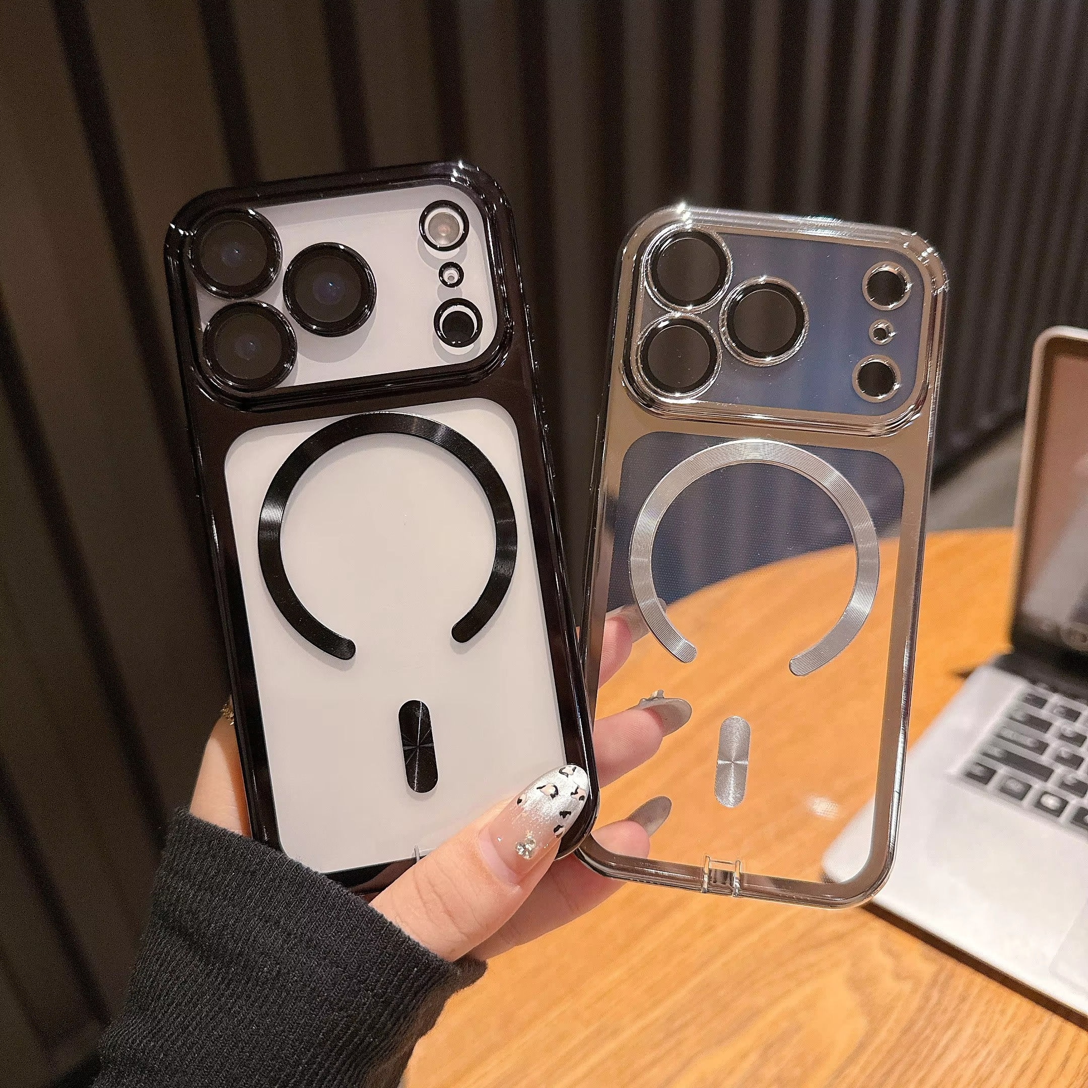 Luxury Clear Plating iPhone Case — MagSafe Wireless Charging Compatible, Shockproof Soft Acrylic Bumper Cover