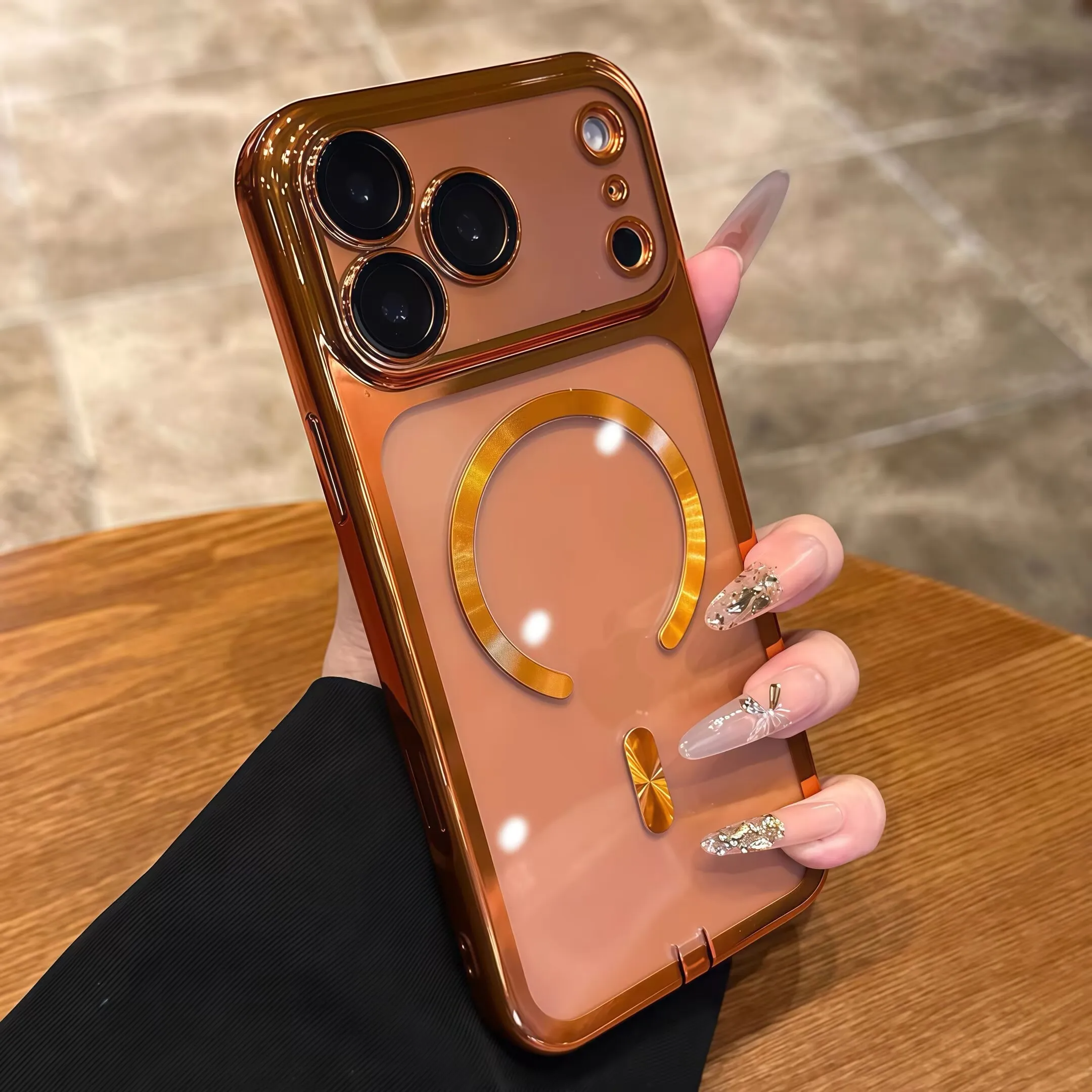 Luxury Clear Plating iPhone Case — MagSafe Wireless Charging Compatible, Shockproof Soft Acrylic Bumper Cover