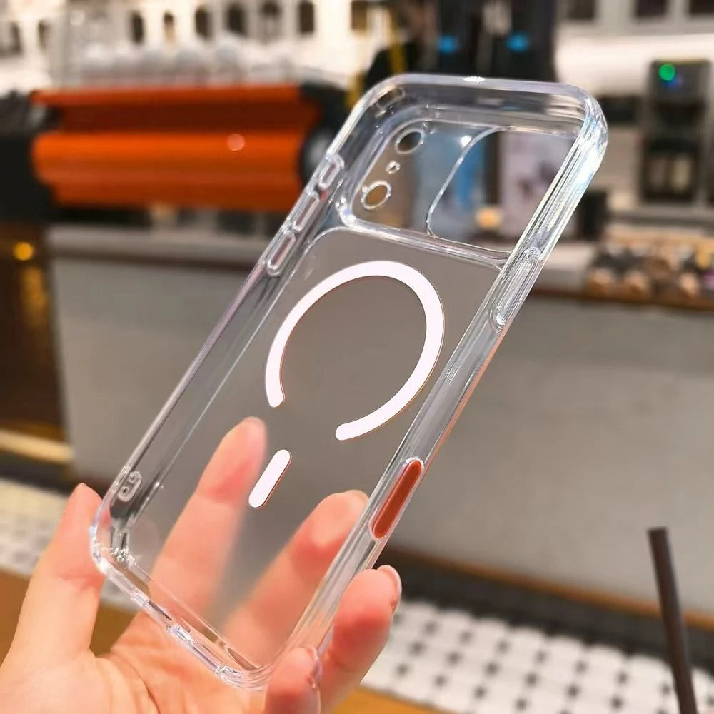 Luxury iPhone Case — MagSafe Magnetic Transparent TPU+PC Protective Cover with Camera Button, Shock-Resistant Slim Design